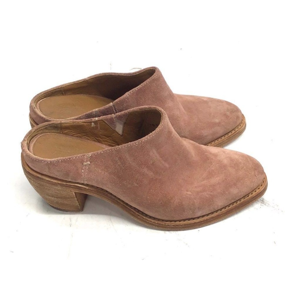 Frye Women's 7B Ray Rose Suede Pointed Toe Block Heel Mule Sandals Slip On Style